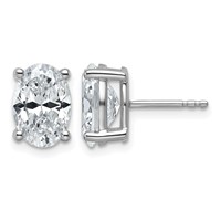 True Origin 14K White Gold 4 Carat Lab Grown Diamond VS+ F+ Oval Four Prong Heavy Weight Complete Stud Earrings view 1