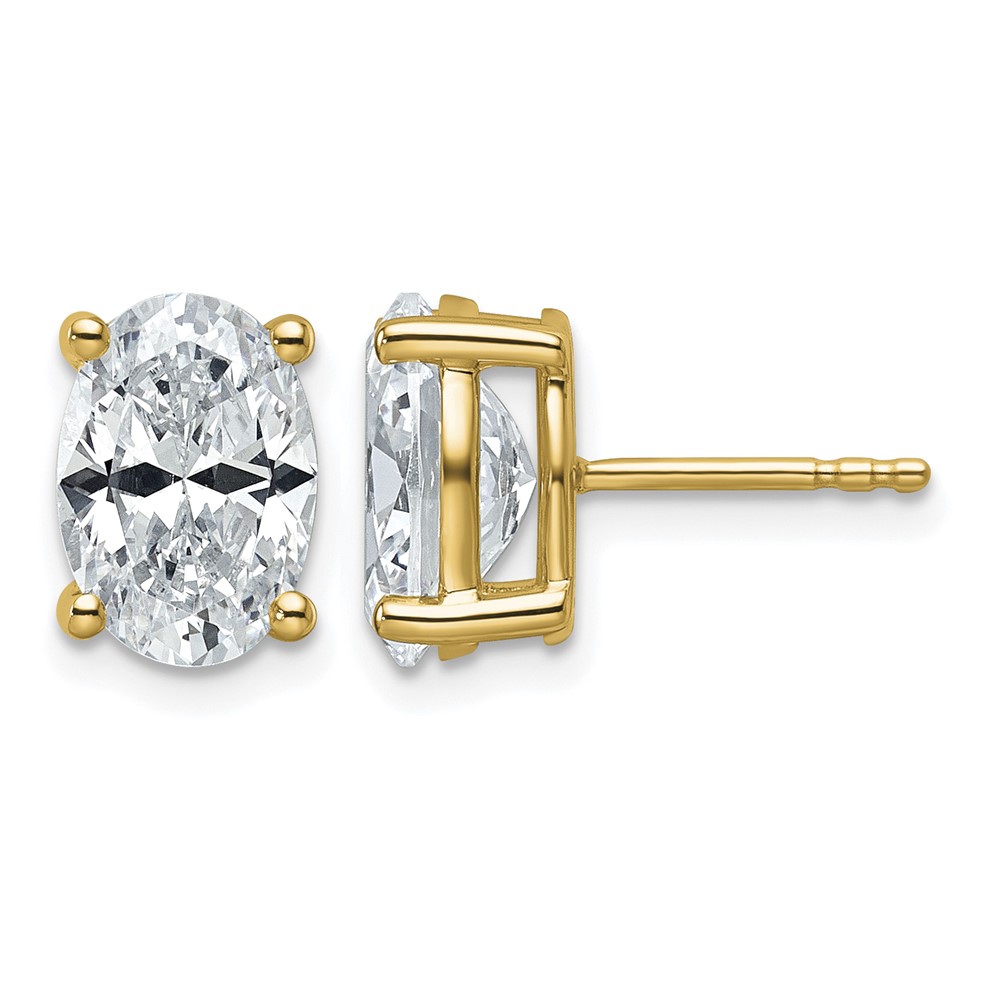 True Origin 14K Yellow Gold 4 Carat Lab Grown Diamond VS+ F+ Oval Four Prong Heavy Weight Complete Stud Earrings