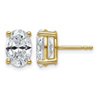 True Origin 14K Yellow Gold 4 Carat Lab Grown Diamond VS+ F+ Oval Four Prong Heavy Weight Complete Stud Earrings view 1