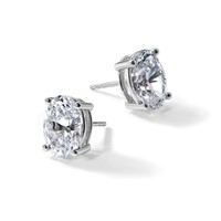 True Origin 14K White Gold 4 Carat Lab Grown Diamond VS+ F+ Oval Four Prong Heavy Weight Complete Stud Earrings view 5