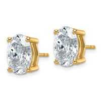 True Origin 14K Yellow Gold 5 Carat Lab Grown Diamond VS+ F+ Oval Four Prong Heavy Weight Complete Stud Earrings view 2