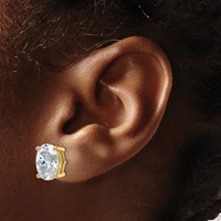 True Origin 14K Yellow Gold 5 Carat Lab Grown Diamond VS+ F+ Oval Four Prong Heavy Weight Complete Stud Earrings view 3