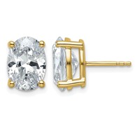 True Origin 14K Yellow Gold 5 Carat Lab Grown Diamond VS+ F+ Oval Four Prong Heavy Weight Complete Stud Earrings view 1