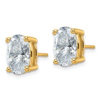 True Origin 14K Yellow Gold 6 Carat Lab Grown Diamond VS+ F+ Oval Four Prong Heavy Weight Complete Stud Earrings view 2
