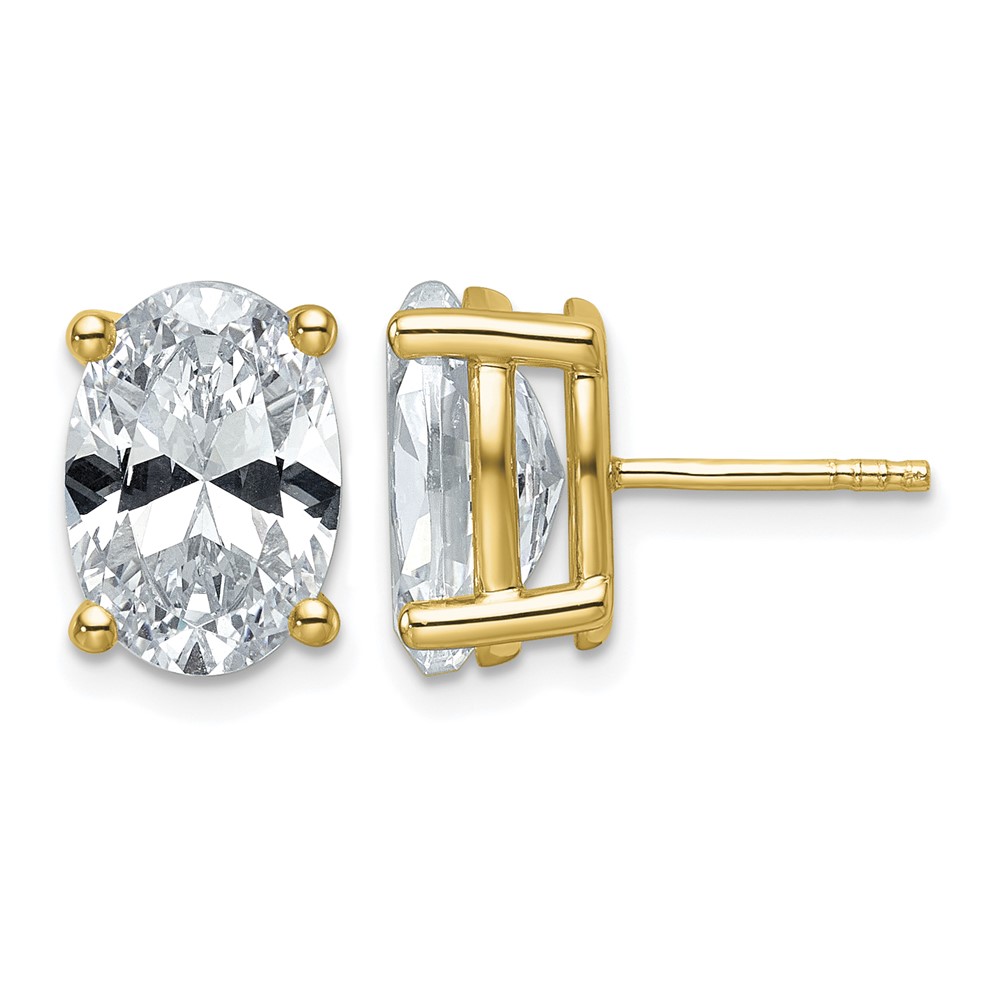 True Origin 14K Yellow Gold 6 Carat Lab Grown Diamond VS+ F+ Oval Four Prong Heavy Weight Complete Stud Earrings