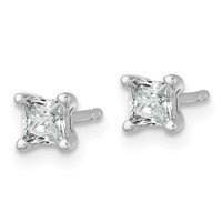 True Origin 14K White Gold 0.50 Carat Lab Grown Diamond VS+ F+ Princess Four Prong Heavy Weight Complete Stud Earrings view 2
