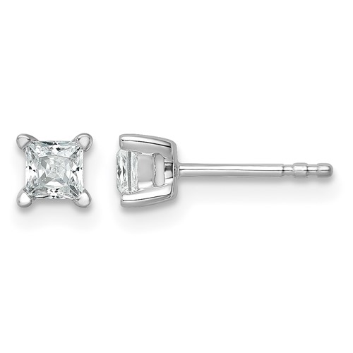 True Origin 14K White Gold 0.50 Carat Lab Grown Diamond VS+ F+ Princess Four Prong Heavy Weight Complete Stud Earrings