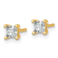 True Origin 14K Yellow Gold 0.50 Carat Lab Grown Diamond VS+ F+ Princess Four Prong Heavy Weight Complete Stud Earrings view 2