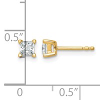 True Origin 14K Yellow Gold 0.50 Carat Lab Grown Diamond VS+ F+ Princess Four Prong Heavy Weight Complete Stud Earrings view 4