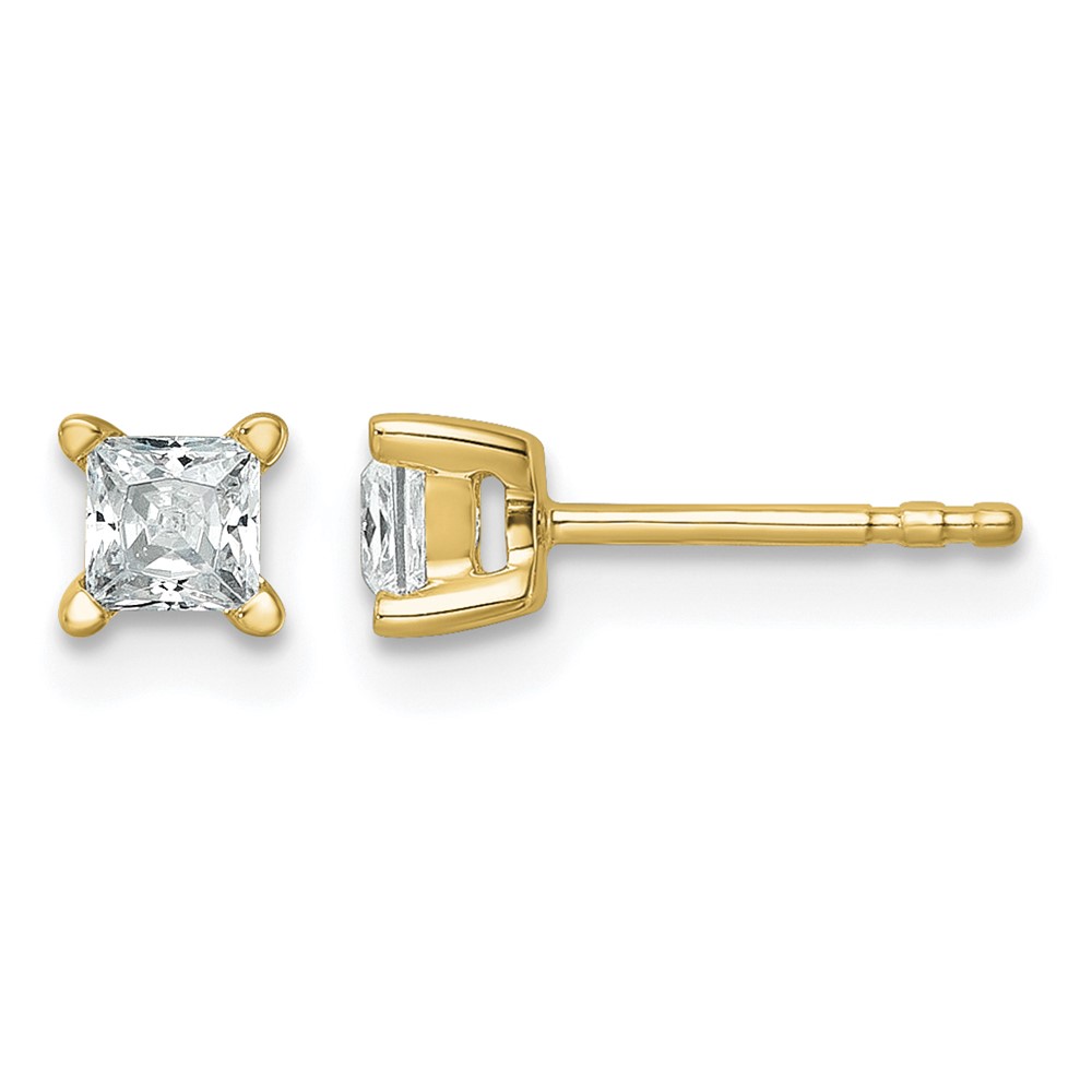 True Origin 14K Yellow Gold 0.50 Carat Lab Grown Diamond VS+ F+ Princess Four Prong Heavy Weight Complete Stud Earrings