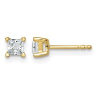 True Origin 14K Yellow Gold 0.50 Carat Lab Grown Diamond VS+ F+ Princess Four Prong Heavy Weight Complete Stud Earrings view 1