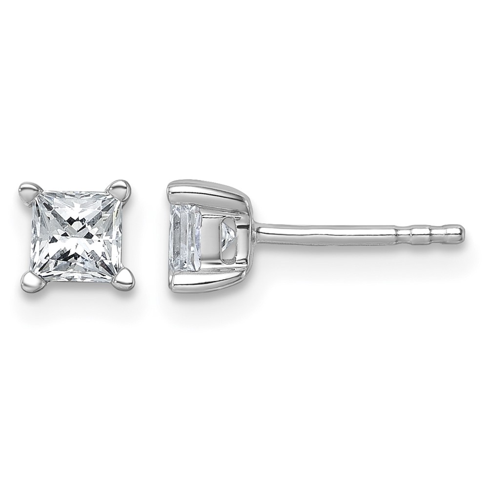 True Origin 14K White Gold 0.75 Carat Lab Grown Diamond VS+ F+ Princess Four Prong Heavy Weight Complete Stud Earrings