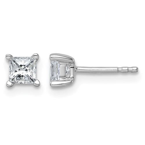 True Origin 14K White Gold 0.75 Carat Lab Grown Diamond VS+ F+ Princess Four Prong Heavy Weight Complete Stud Earrings
