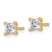 True Origin 14K Yellow Gold 0.75 Carat Lab Grown Diamond VS+ F+ Princess Four Prong Heavy Weight Complete Stud Earrings view 2