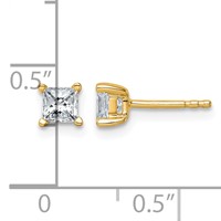 True Origin 14K Yellow Gold 0.75 Carat Lab Grown Diamond VS+ F+ Princess Four Prong Heavy Weight Complete Stud Earrings view 4