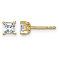 True Origin 14K Yellow Gold 0.75 Carat Lab Grown Diamond VS+ F+ Princess Four Prong Heavy Weight Complete Stud Earrings view 1