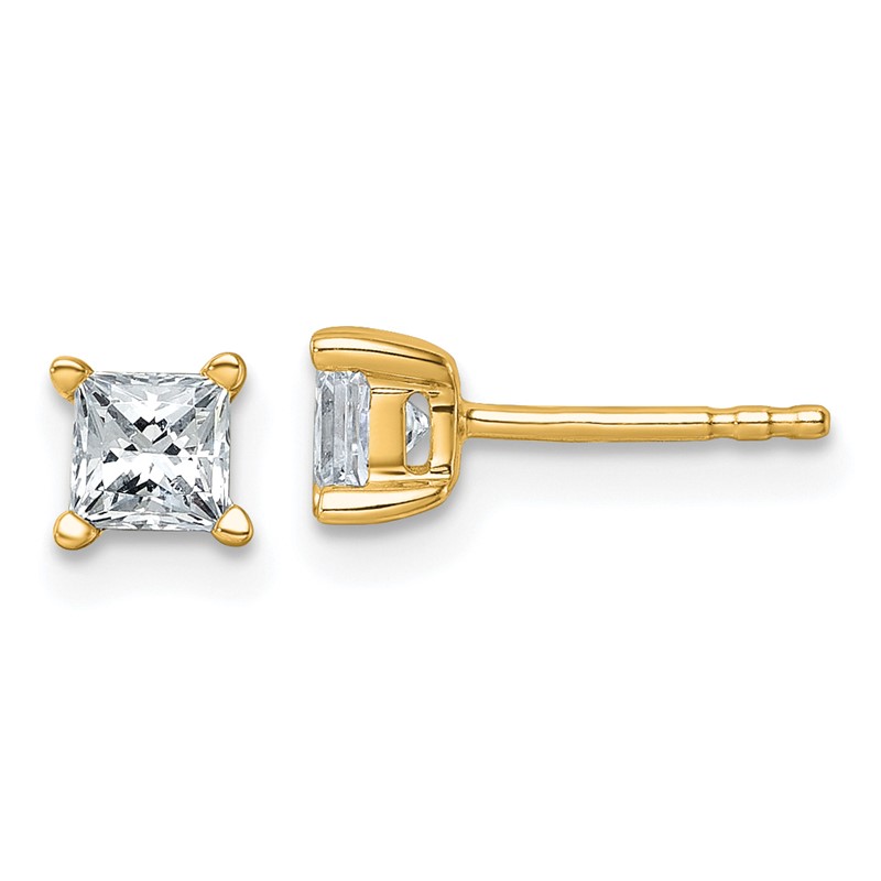 14k Yellow Gold 3/4 ctw Lab Grown Diamond VS+ F+ Princess 4 Prong Heavy Wt. Stud Earrings