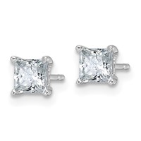 True Origin 14K White Gold 1 Carat Lab Grown Diamond VS+ F+ Princess Four Prong Heavy Weight Complete Stud Earrings view 2