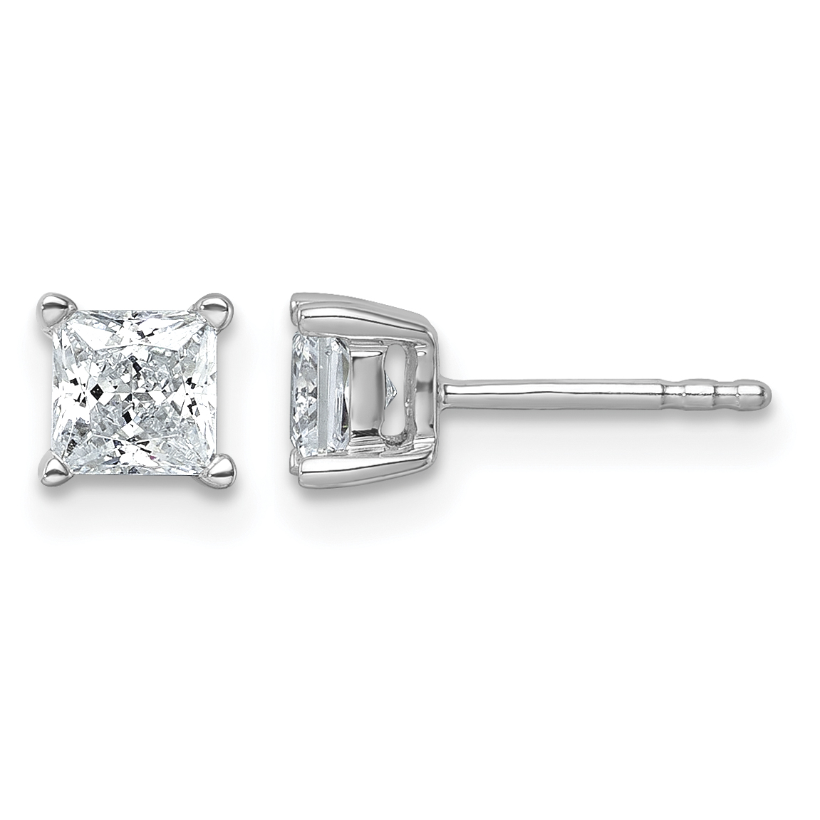 14k White Gold 1 ctw Lab Grown Diamond VS+ F+ Princess 4 Prong Heavy Wt. Stud Earrings (EM11002-100-WLD)
