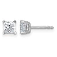 True Origin 14K White Gold 1 Carat Lab Grown Diamond VS+ F+ Princess Four Prong Heavy Weight Complete Stud Earrings view 1