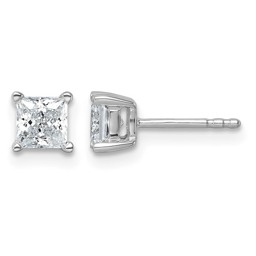 True Origin 14K White Gold 1 Carat Lab Grown Diamond VS+ F+ Princess Four Prong Heavy Weight Complete Stud Earrings