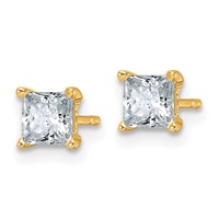 True Origin 14K Yellow Gold 1 Carat Lab Grown Diamond VS+ F+ Princess Four Prong Heavy Weight Complete Stud Earrings view 2
