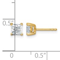 True Origin 14K Yellow Gold 1 Carat Lab Grown Diamond VS+ F+ Princess Four Prong Heavy Weight Complete Stud Earrings view 4
