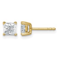 True Origin 14K Yellow Gold 1 Carat Lab Grown Diamond VS+ F+ Princess Four Prong Heavy Weight Complete Stud Earrings view 1