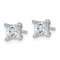 True Origin 14K White Gold 1.50 Carat Lab Grown Diamond VS+ F+ Princess Four Prong Heavy Weight Complete Stud Earrings view 2