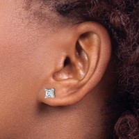 True Origin 14K White Gold 1.50 Carat Lab Grown Diamond VS+ F+ Princess Four Prong Heavy Weight Complete Stud Earrings view 3