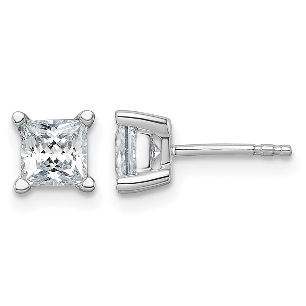 True Origin 14K White Gold 1.50 Carat Lab Grown Diamond VS+ F+ Princess Four Prong Heavy Weight Complete Stud Earrings