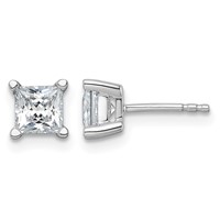 True Origin 14K White Gold 1.50 Carat Lab Grown Diamond VS+ F+ Princess Four Prong Heavy Weight Complete Stud Earrings view 1