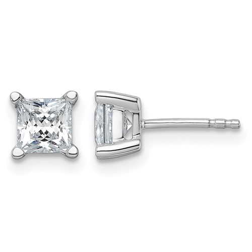 True Origin 14K White Gold 1.50 Carat Lab Grown Diamond VS+ F+ Princess Four Prong Heavy Weight Complete Stud Earrings