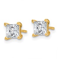 True Origin 14K Yellow Gold 1.50 Carat Lab Grown Diamond VS+ F+ Princess Four Prong Heavy Weight Complete Stud Earrings view 2