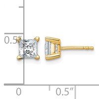 True Origin 14K Yellow Gold 1.50 Carat Lab Grown Diamond VS+ F+ Princess Four Prong Heavy Weight Complete Stud Earrings view 4