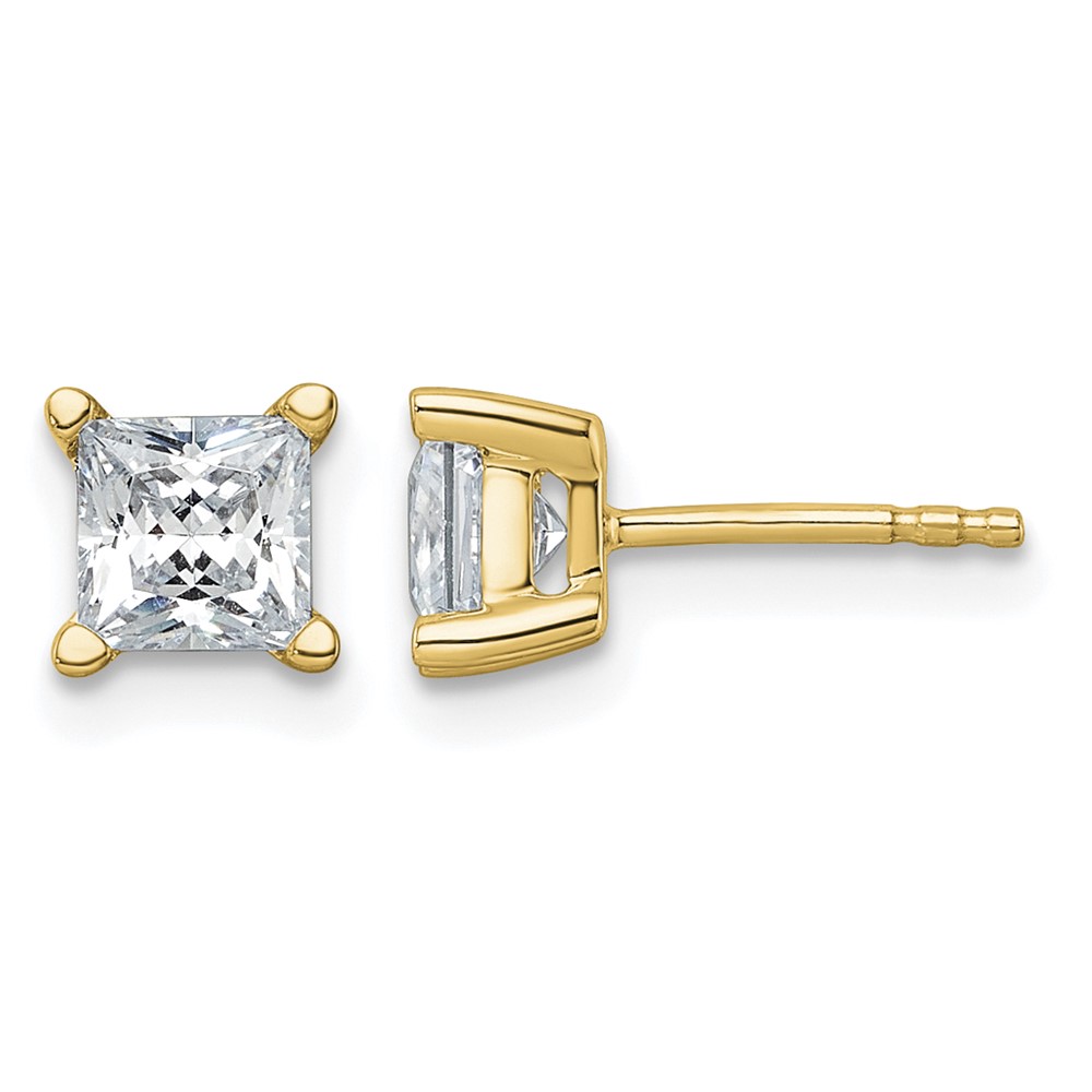 True Origin 14K Yellow Gold 1.50 Carat Lab Grown Diamond VS+ F+ Princess Four Prong Heavy Weight Complete Stud Earrings