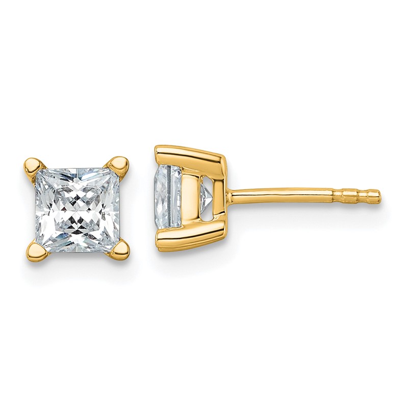 14k Yellow Gold 1 1/2 ctw Lab Grown Diamond VS+ F+ Princess 4 Prong Heavy Wt. Stud Earrings