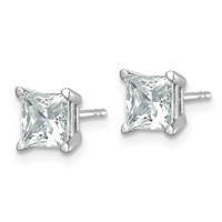 True Origin 14K White Gold 2 Carat Lab Grown Diamond VS+ F+ Princess Four Prong Heavy Weight Complete Stud Earrings view 2