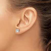 True Origin 14K White Gold 2 Carat Lab Grown Diamond VS+ F+ Princess Four Prong Heavy Weight Complete Stud Earrings view 3