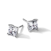 True Origin 14K White Gold 1.50 Carat Lab Grown Diamond VS+ F+ Princess Four Prong Heavy Weight Complete Stud Earrings view 5