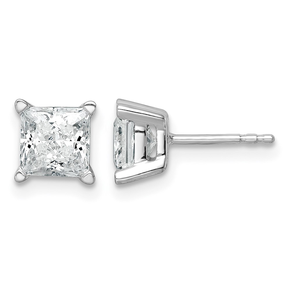 True Origin 14K White Gold 2 Carat Lab Grown Diamond VS+ F+ Princess Four Prong Heavy Weight Complete Stud Earrings