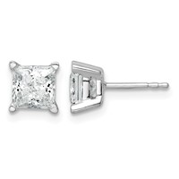 True Origin 14K White Gold 2 Carat Lab Grown Diamond VS+ F+ Princess Four Prong Heavy Weight Complete Stud Earrings view 1