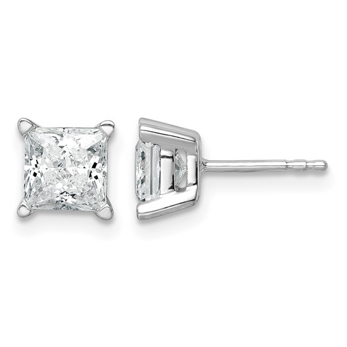 True Origin 14K White Gold 2 Carat Lab Grown Diamond VS+ F+ Princess Four Prong Heavy Weight Complete Stud Earrings
