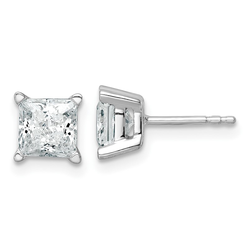 14k White Gold 2 ctw Lab Grown Diamond VS+ F+ Princess 4 Prong Heavy Wt. Stud Earrings