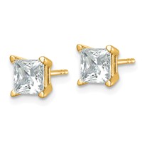 True Origin 14K Yellow Gold 2 Carat Lab Grown Diamond VS+ F+ Princess Four Prong Heavy Weight Complete Stud Earrings view 2