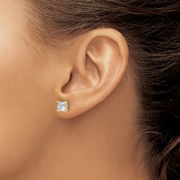 True Origin 14K Yellow Gold 2 Carat Lab Grown Diamond VS+ F+ Princess Four Prong Heavy Weight Complete Stud Earrings view 3