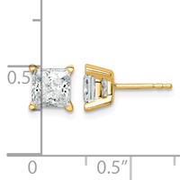 True Origin 14K Yellow Gold 2 Carat Lab Grown Diamond VS+ F+ Princess Four Prong Heavy Weight Complete Stud Earrings view 4