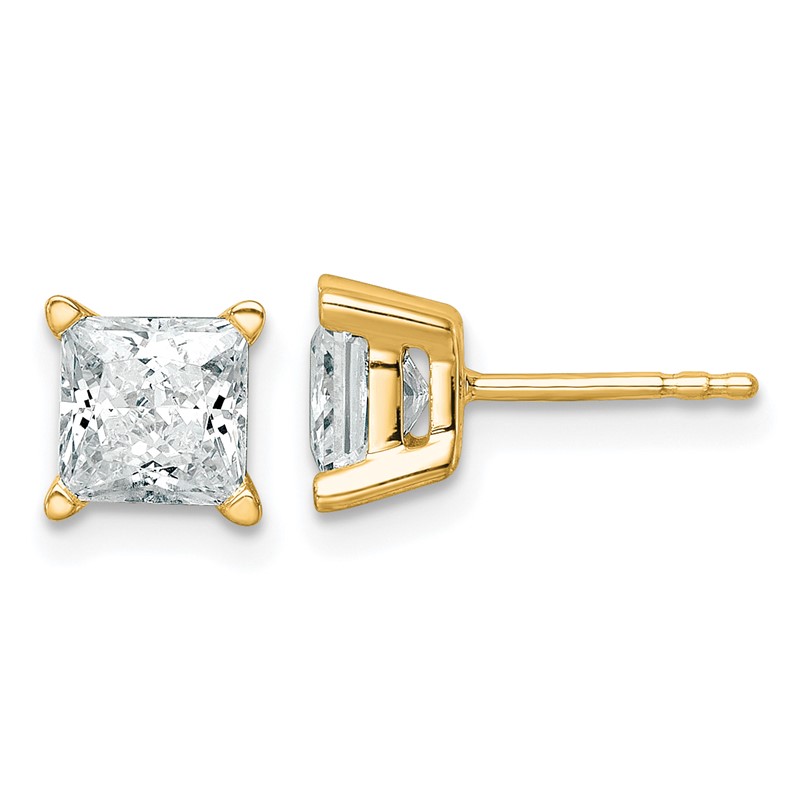 14k Yellow Gold 2 ctw Lab Grown Diamond VS+ F+ Princess 4 Prong Heavy Wt. Stud Earrings