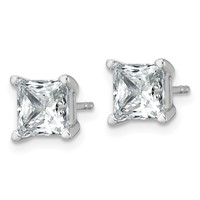 True Origin 14K White Gold 3 Carat Lab Grown Diamond VS+ F+ Princess Four Prong Heavy Weight Complete Stud Earrings view 2
