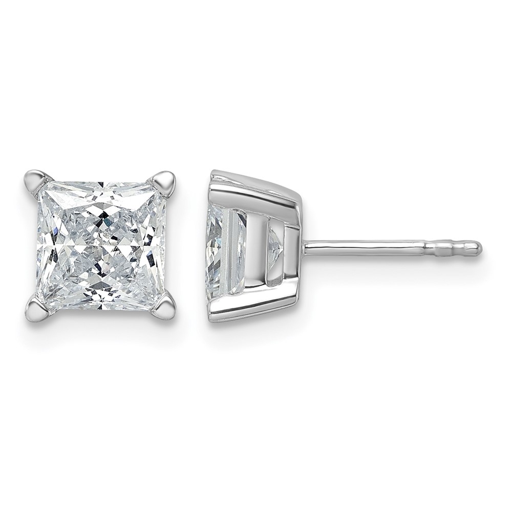 True Origin 14K White Gold 3 Carat Lab Grown Diamond VS+ F+ Princess Four Prong Heavy Weight Complete Stud Earrings